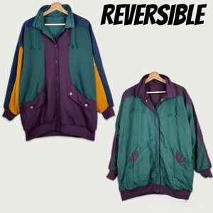 Vintage Be In The Current Seen Women 90s Y2K Reversible Multicolor Jacket Sz O/S